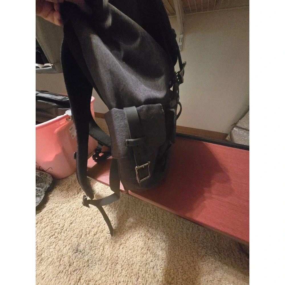 Charcoal Grey Canvas Rucksack Backpack with Teal Lining‎ and Laptop Sleeve.
